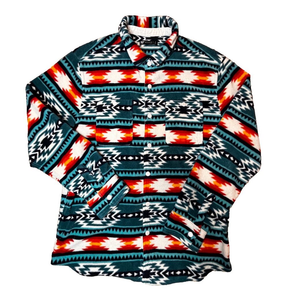 RF Brand Aztec Shacket Shirt Mens M Southwestern Western Fleece Snap Country